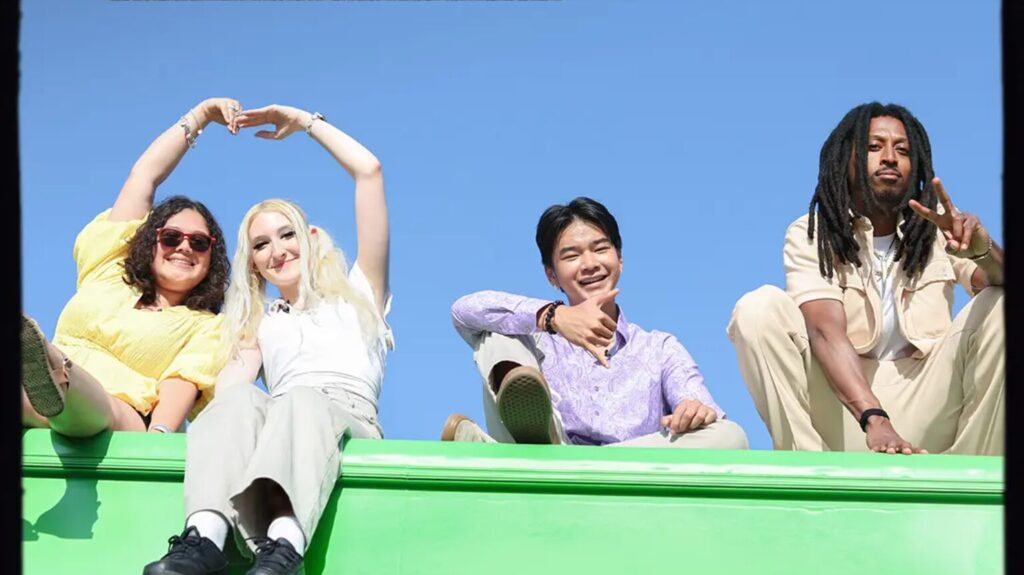 Students posing for a picture outdoors