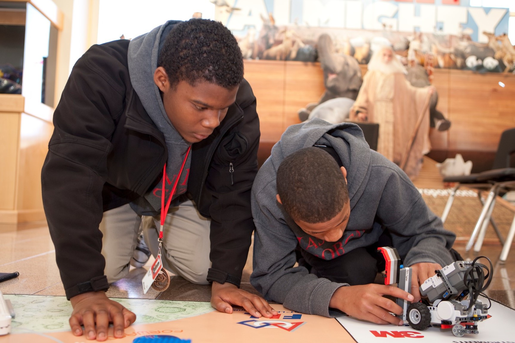 Students from Jason Lee Middle School practice their LegoRobotics for competition.