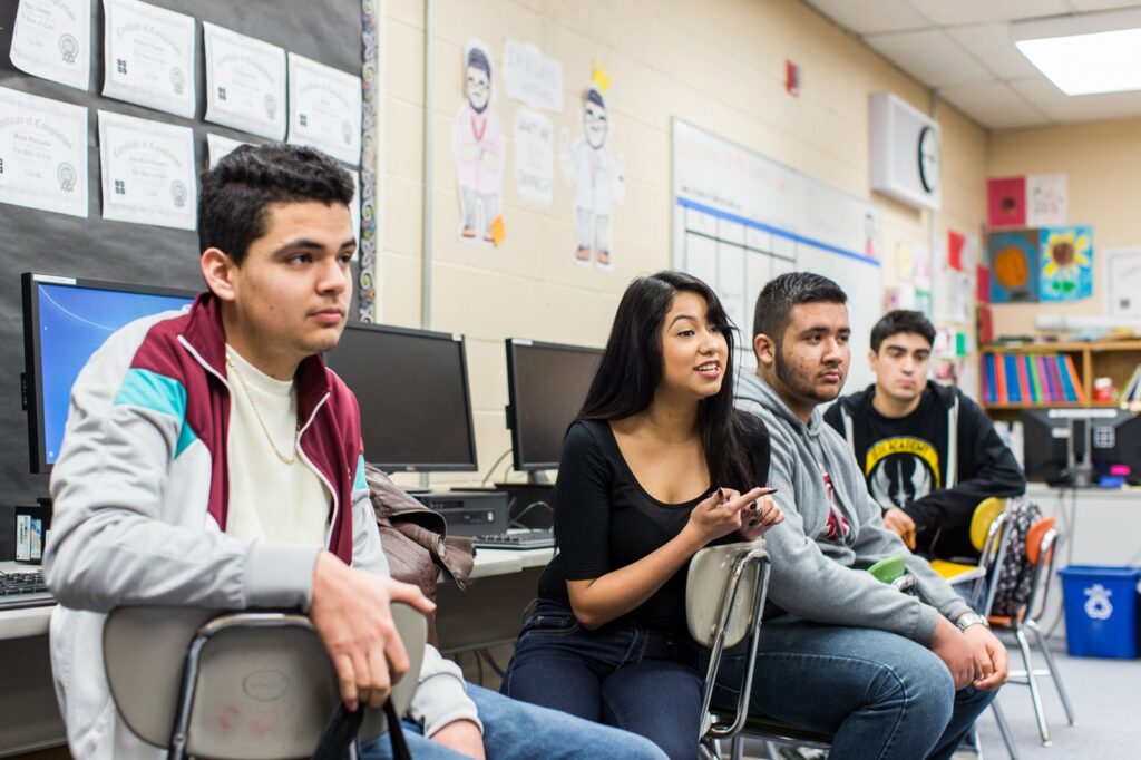 Students work in a classroom at Global Connections High School in Seattle, WA on February 11, 2016.