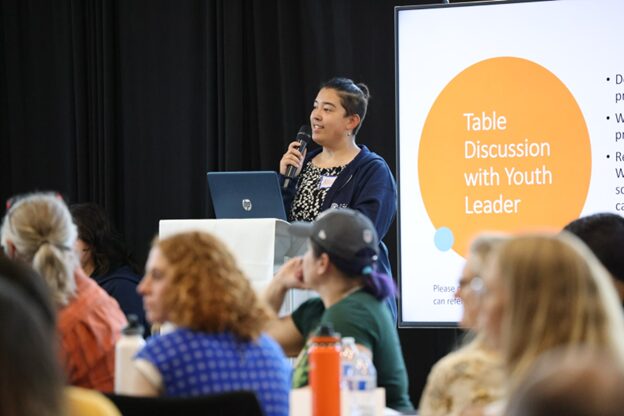 Allison McDermott takes the stage at the Future Bound Convening in Bremerto on June 13th, 2023. Photo credit: Cristina Roark of Kitsap Strong.