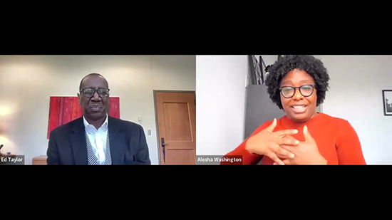 Alesha Washington and Ed Taylor on a Zoom call