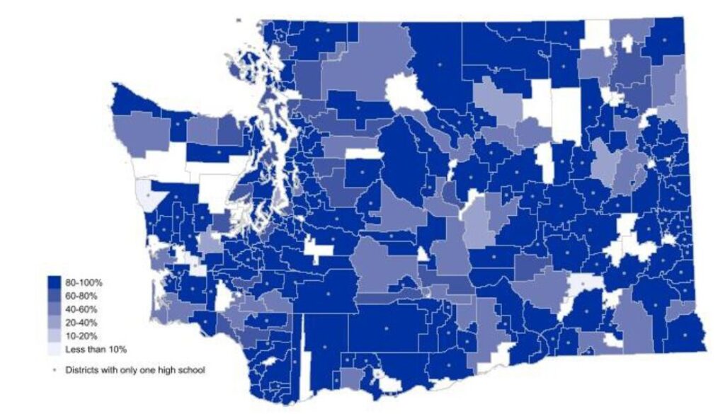 2021-2022 graphic of districts with only one high school.
