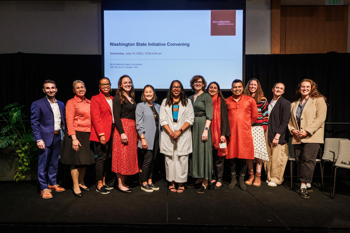 The event committee pose for a team photo at the Washington State Initiative Launch in Seattle, Washington, on June 14, 2023.